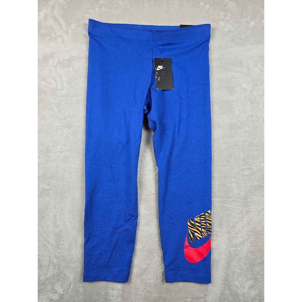 New‎ Nike Leggings Womens L Blue Tight Fit Crop Tiger Print Swoosh CJ2005-480